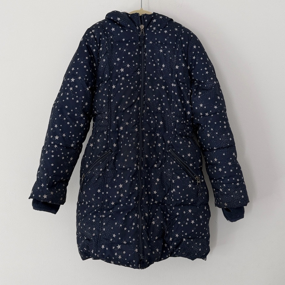 Lands' End Navy Star Long Puffer Jacket EXTRA WARM Fully Lined Size 7-8 Years